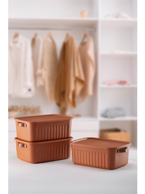 PremiumPort Çok Amaçlı Düzenleyici Kapaklı Kutu, 10 Lt, 3’lü Set, Dekoratif Organizer