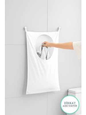 PremiumPort Beyaz Fermuarlı Kapı ve Duvar Asılabilir Kirli Çamaşır Sepeti