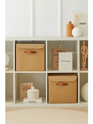 PremiumPort Katlanabilir Jüt Kapaklı Dolap Içi Organizer, 30X30X30 Cm, 2'li Set