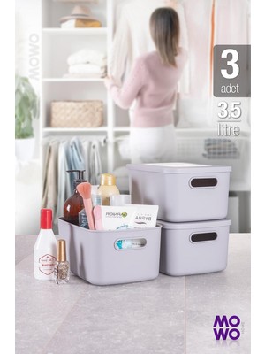 PremiumPort Gri 3'lü Retro Çok Amaçlı Saklama Kutuları, Kapaklı Organizer Seti