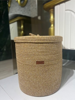 PremiumPort Şık Kapaklı Jüt Hasır Çamaşır ve Oyuncak Sepeti 40X45 cm