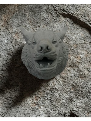 Woogitech Tekno Gri Kurt Duvar Dekoru Asılabilir Dekoratif Heykel Tasarım Uygun