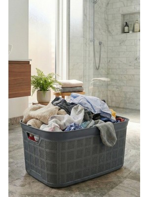 PremiumPort 35 Lt Örgü Desenli Krem Renkli Plastik Çamaşır Sepeti