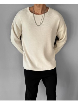 Elku Moda Erkek Oversize Triko Kazak Pamuklu Geniş Bisiklet Yaka Salaş Örgü Yeni Sezon