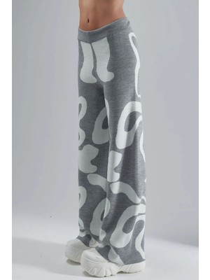 Hiccup Kadın Soyut Desenli Triko Pantolon Gri