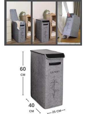 PremiumPort Çok Amaçlı Keçe Çamaşır Sepeti, Deri Detaylı, 25X40X60CM