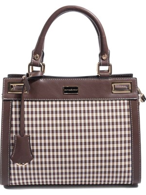 Silver & Polo SP1174 Kadın El Çantası Ekose Line Kare Kahve Sarı-Kahve