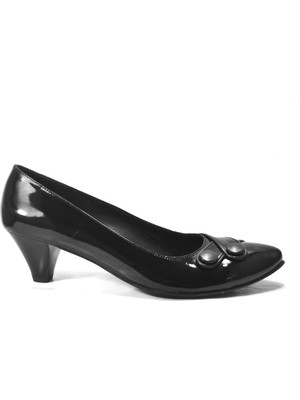 Onlo Ayakkabı 7086 Hakiki Deri Siyah Kısa Kalın Topuklu Kadın Ayakkabı