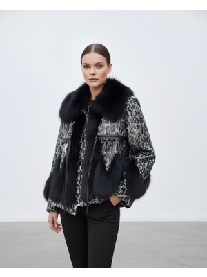 Rabiossa Kadın Desenli Kürk Detaylı Ceket Mont