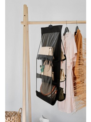 PremiumPort 6 Gözlü Siyah Dolap Içi ve Kapı Arkası Çanta Ayakkabı Düzenleyici