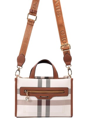 Silver & Polo SP1271 Kadın El Çantası Ekose Krem-Taba