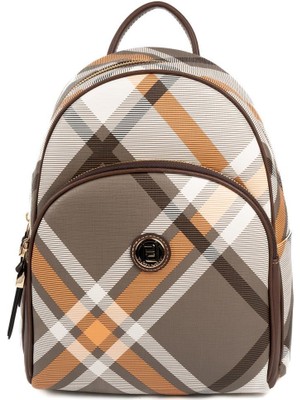 Silver & Polo SP1062 Kadın Sırt Çantası Ekose Haki-Kahve