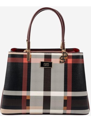 Silver & Polo Silver Polo SP1098 Kadın El Çantası Ekose Siyah-Bordo