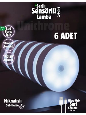 Allians 6'lı Hareket Sensörlü 8 LED USB Şarjlı Beyaz Işık Seti