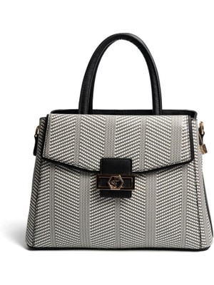 Silver & Polo SP1264 Kadın El Çantası Hasır Siyah Beyaz-Siyah