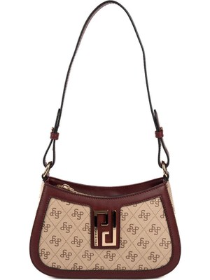 Silver & Polo Silver Polo SP1132 Kadın Çapraz Çanta Monogram Koyu Bej-Bordo