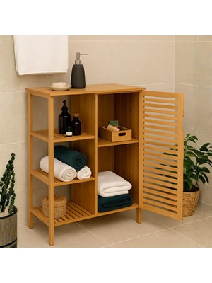 Welcomein Bambu Banyo Dolabı | Doğal Ahşap Çok Gözlü Çamaşır ve Havlu Düzenleyici Raf