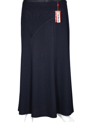 Hermevsim Hesna Kadın Nida Kışlık Büyük Beden Taşlı Astarsız Lastikli Lacivert Etek