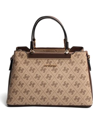 Silver & Polo SP913 Kadın El Çantası Monogram Koyu Bej-Kahve