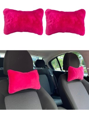 Marsilyan Yumuşak Peluşlu Ortopedik Araba Seyahat Boyun Yastığı 2'li Fuşya Pembe