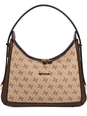 Silver & Polo Silver Polo SP1187 Kadın Omuz Çantası Monogram Koyu Bej-Kahve