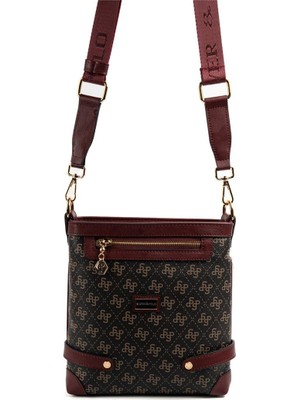 Silver & Polo Silver Polo SP1120 Kadın Çapraz Çanta Monogram Kahve Sarı-Bordo