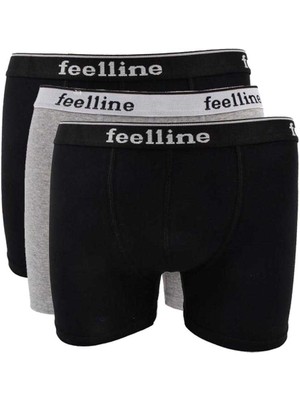 3 Adet Feelline Siyah ve Gri Pamuklu Doğal Likralı Erkek Boxer