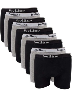 9 Adet Feelline Siyah ve Gri Pamuklu Doğal Likralı Erkek Boxer