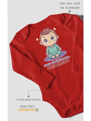 Morivo Kids Sakin Görünüyorum Aldanma! Baskılı Bebek Zıbını – Çıtçıtlı Body | %100 Pamuk Uzun Kol