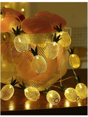 Allians Metal Ananas Işık Zinciri, Şık LED Aydınlatma, Pilli ve Dekoratif Parlaklık