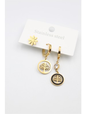 Royaleks 3'lü Hayat Ağacı Küpe - Altın