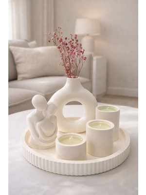 Akanart 6’lı Dekoratif Mum Seti – Yuvarlak Vazo & Sarılan Sevgili Figürlü Modern Salon Aksesuarı