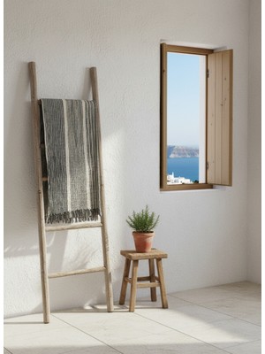 Monochrome Müslin Banyo & Plaj Havlusu Peştemal- 4 Kat % 100 Pamuk ( 190X100 Cm) Ekru - Antrasit Çizgili