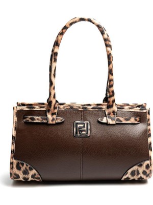 Silver & Polo SP1261 Kadın El Çantası Düz Kahve-Leopar Taba