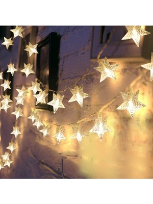 Allians Yıldız LED Dize 3m Sarı Işık Dekoratif Aydınlatma Pilli Ağaç Süsleme