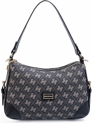 Silver & Polo SP1269 Kadın Omuz Çantası Monogram Füme-Siyah