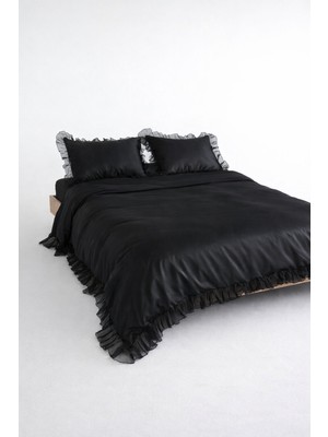 Senfoni Luxe Midnight Ruffle  %100 Mat Pamuk Saten Çift Kişilik Nevresim Takımı