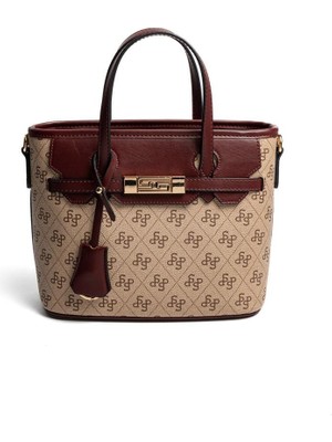 Silver & Polo Silver Polo SP1185 Kadın El Çantası Monogram Koyu Bej-Bordo