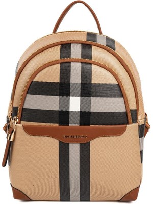 Silver & Polo SP1265 Kadın Sırt Çantası Ekose Bej-Taba