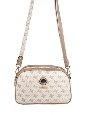 Silver & Polo Silver Polo SP745 Kadın Çapraz Çanta Monogram Bej-Kum