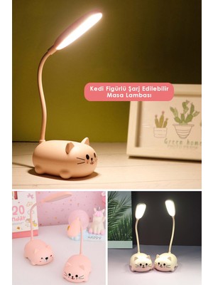 Allians Sevimli Kedi Figürlü Şarjlı Masa Lambası, Çocuklar Için Eğlenceli ve Kullanışlı