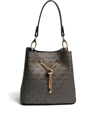 Silver & Polo Silver Polo SP1266 Kadın Çapraz Çanta Logolu Platin-Siyah