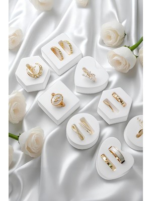 PremiumPort 9 Parça Beton Yüzük Tutucu Stand Seti, Beyaz Minimalist Takı Sunumu