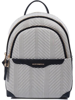 Silver & Polo SP1265 Kadın Sırt Çantası Hasır Siyah Beyaz-Siyah