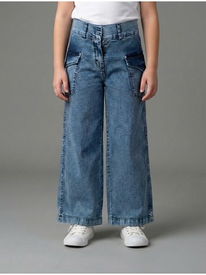 Yavrucak Girls Kız Çocuk Likralı Geniş Paça Kargo Cepli Kot Pantolon