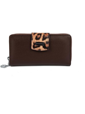 Silver & Polo Silver Polo SP928 Kadın Cüzdan & Kartlık Düz Kahve-Kahve-Leopar Taba