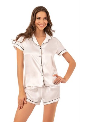 Ahu Lingerie Saten Kısa Kollu Şort Takımı