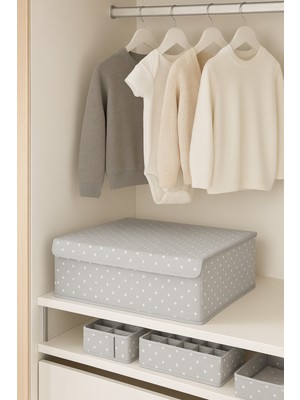 PremiumPort Puantiye Desenli Gri Sert Karton Kapaklı Kutu 50X40X19 cm