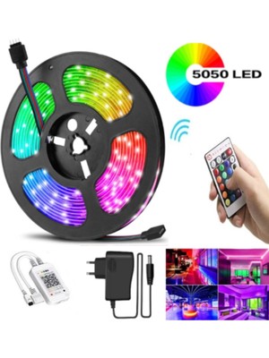 Allians 5 Metre Kumandalı Renkli LED Şerit, Tak ve Çalıştır, Trafolu
