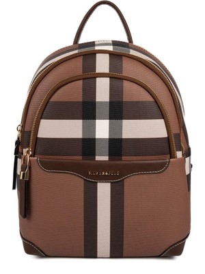 Silver & Polo Silver Polo Koyu Kahve - Kahve Ekose Kadın Sırt Çantası SP1265